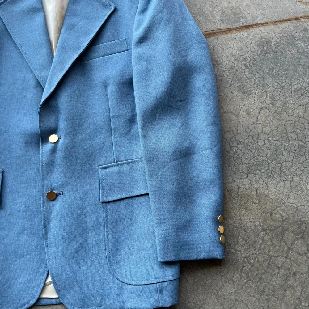 Vintage Levis Panatela Sportswear Blazer Light Blue Gold Buttons 40R 70s Retro